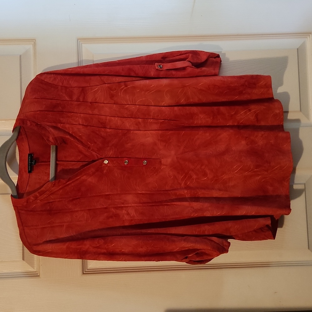 Ava & Grace Red Pleated Blouse